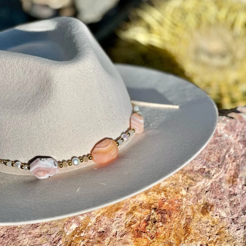 Botswana Agate Freshwater Pearl Hat Band - Picture 2 of 8